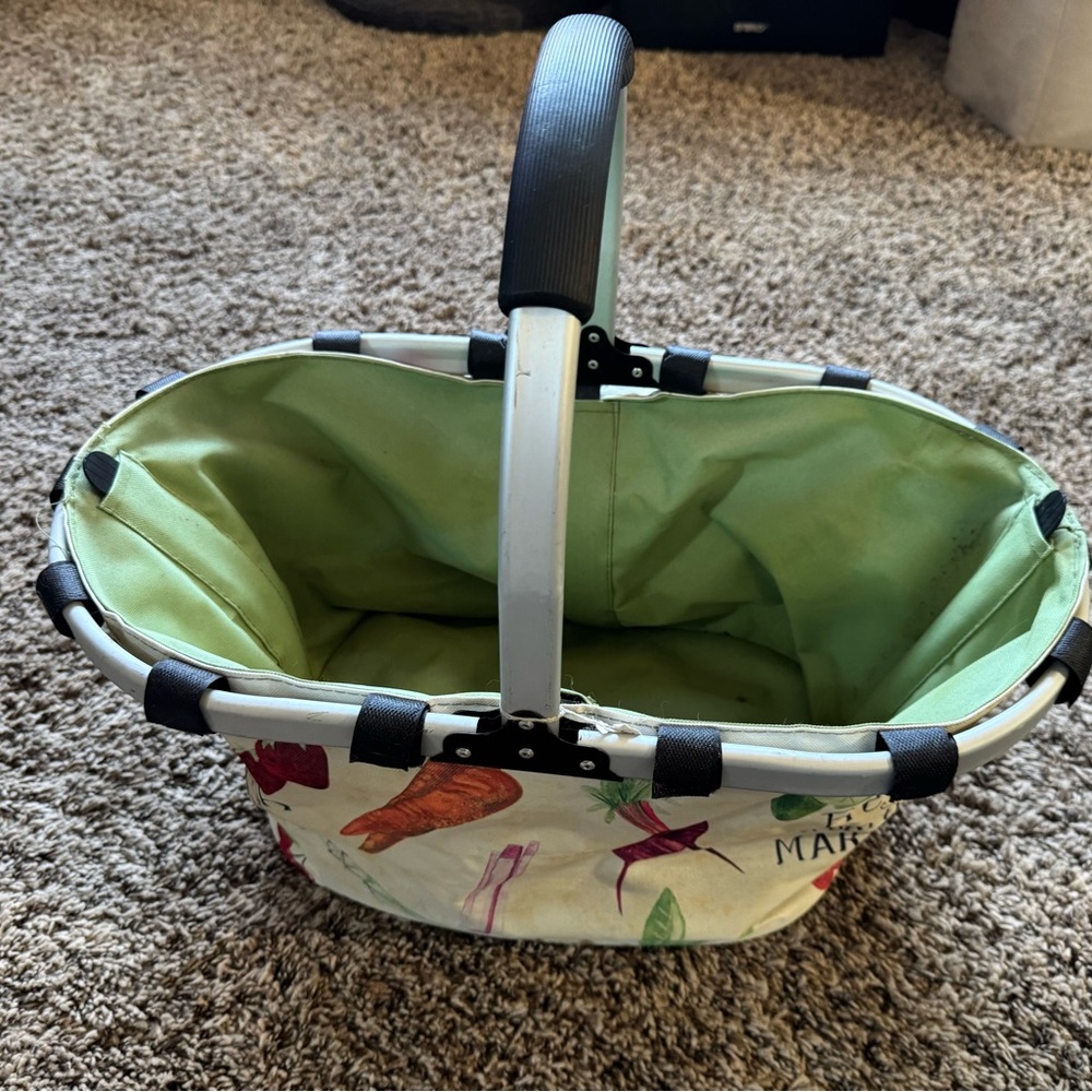 Floral Picnic Basket with Black Handle